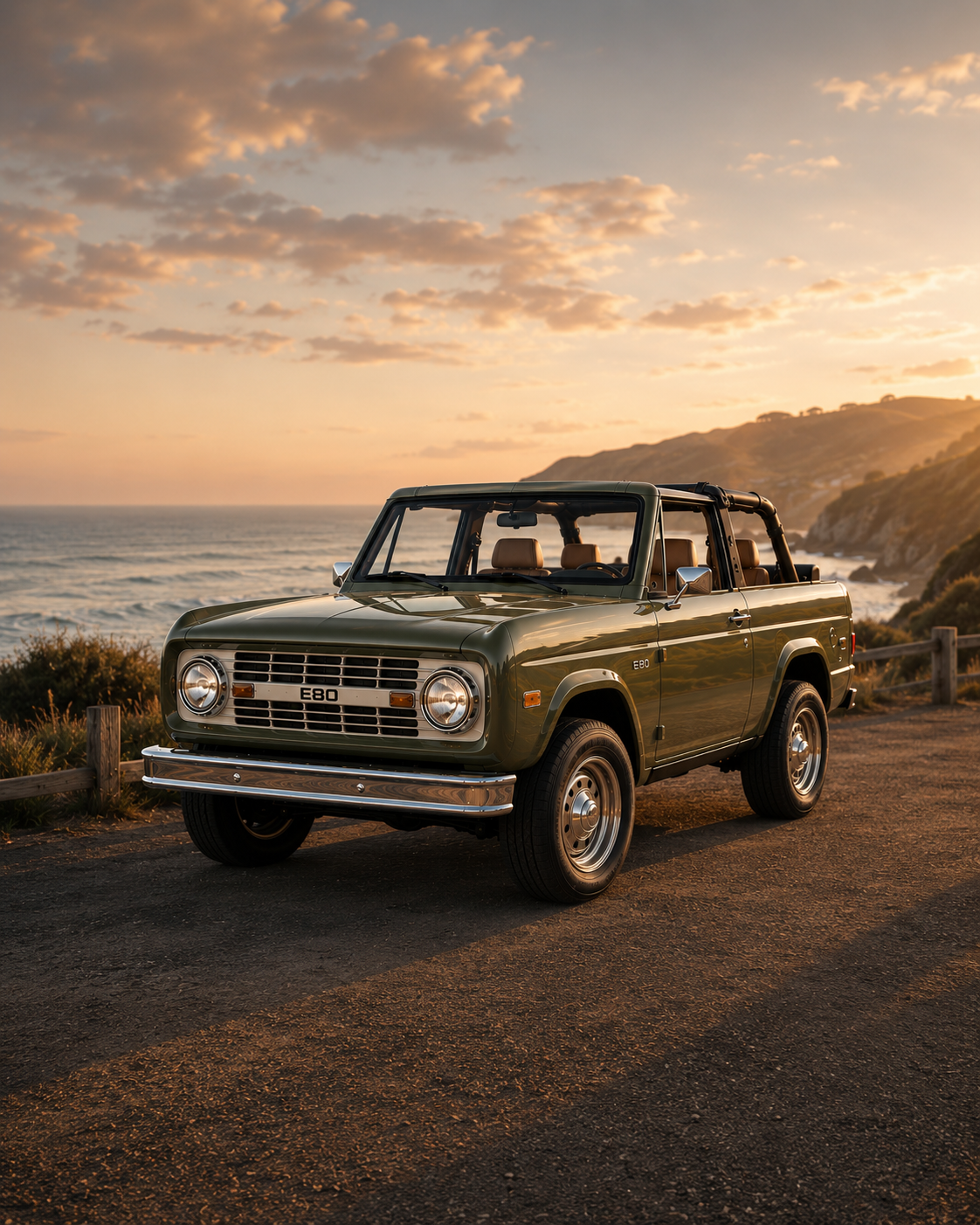 E80 electric vehicle concept beside the coast at sunset
